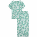 M&S Womens Floral Print Cropped Pyjama Set, S, Seafoam