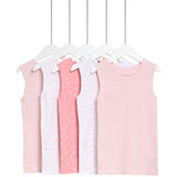 M&S Girls Pure Cotton Heart Print Vests, 8-9 Years, Pink Mix