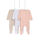 MS Girls 3pk Pure Cotton Peach Sleepsuits 9-12 Months Peach Mix