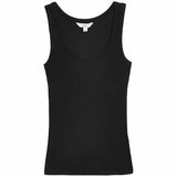 M&S Womens Cotton Rich Ribbed Slim Fit Vest Top, Size 12, Black