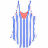 M&S Girls Striped Swimming Costume, 3-4 Years, Blue