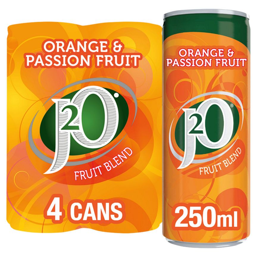 J2O Orange &amp; Passion Fruit Juice Drink Cans