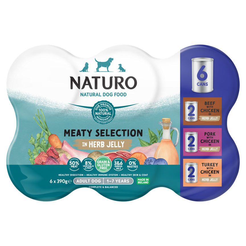 Naturo Natural Pet Food Herb Jelly Adult Dog 1 to 7 Years 6 x 390g GOODS ASDA   