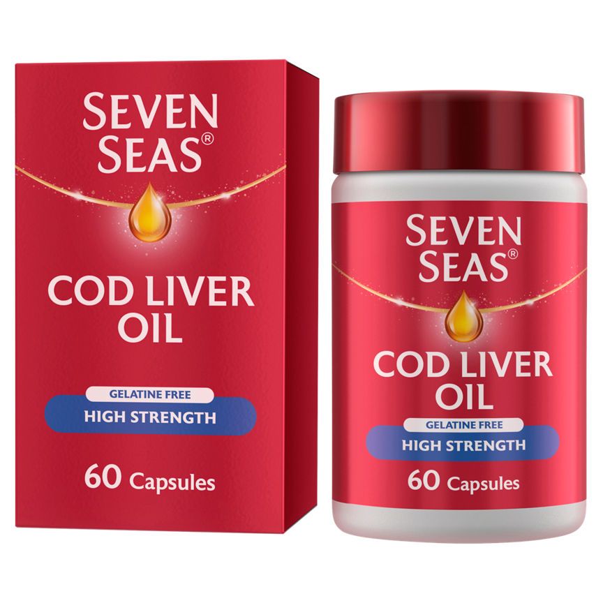 Seven Seas Cod Liver Oil High Strength Gelatine-Free Omega-3 Fish Oil 60 Capsules GOODS ASDA   