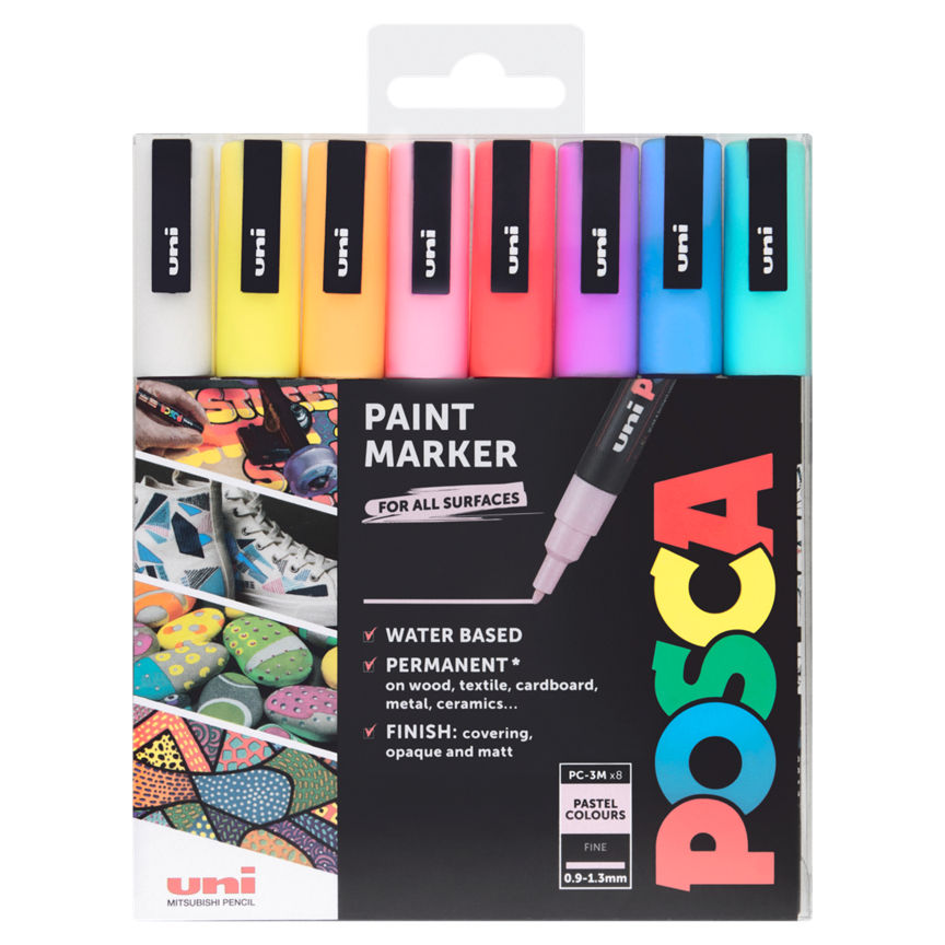 Uni Posca 8 Paint Marker Pastel Colours PC-3M Fine 0.9-1.3mm