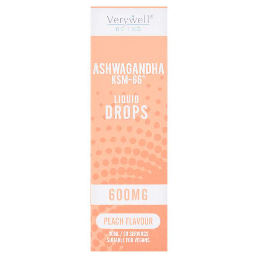 Verywell Peach Flavour Ashwagandha KSM-66 Liquid Drops 600mg 30ml