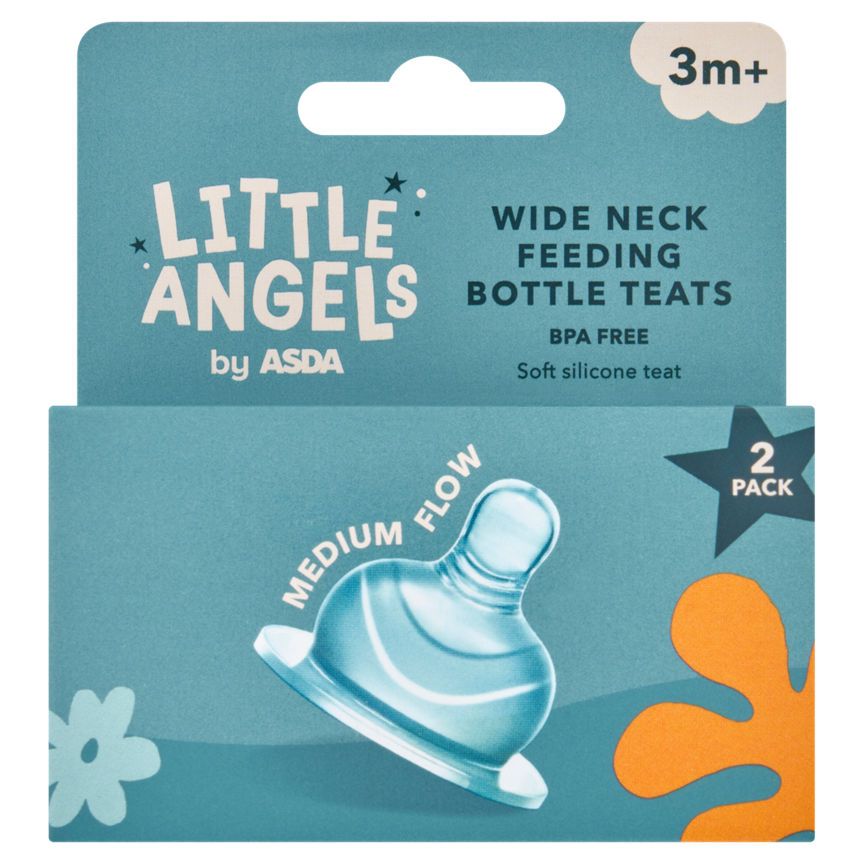 LITTLE ANGELS by ASDA Wide Neck Feeding Bottle Teats 3m+