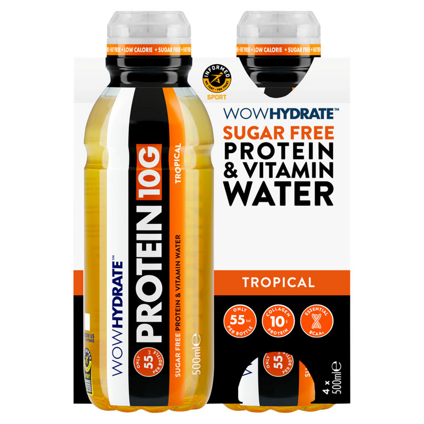 Wow Hydrate Sugar Free Tropical Protein & Vitamin Water Bottles