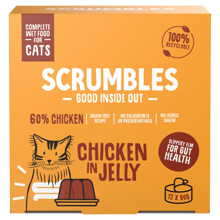 Scrumbles Complete Wet Food for Cats Chicken in Jelly 12 x 80g GOODS ASDA   