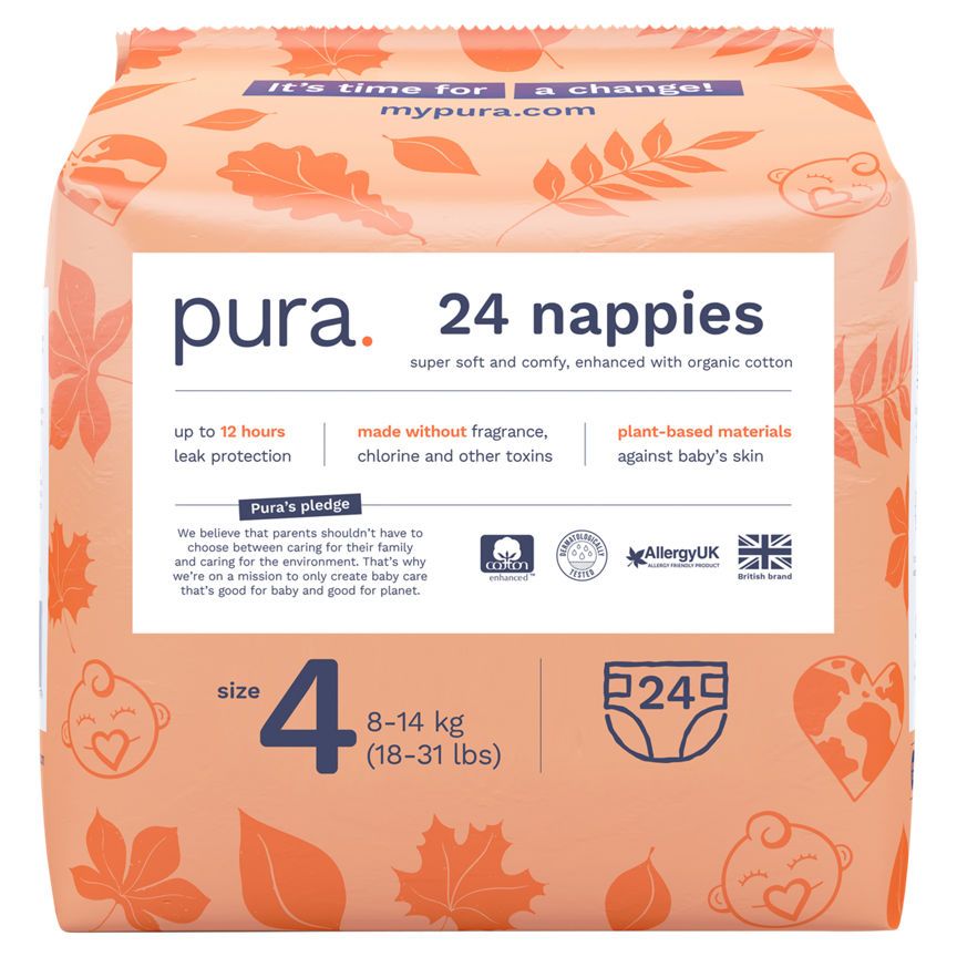 Pura 24 Nappies Size 4 8-14 kg (18-31 lbs) GOODS ASDA   