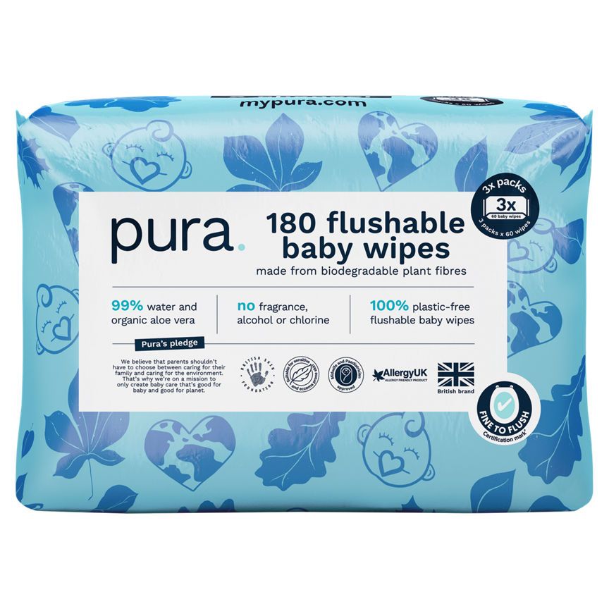 Pura 180 Flushable Baby Wipes