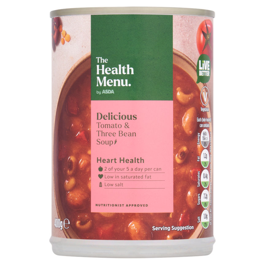 The Health Menu by ASDA Tomato & Three Bean Soup 400g GOODS ASDA   