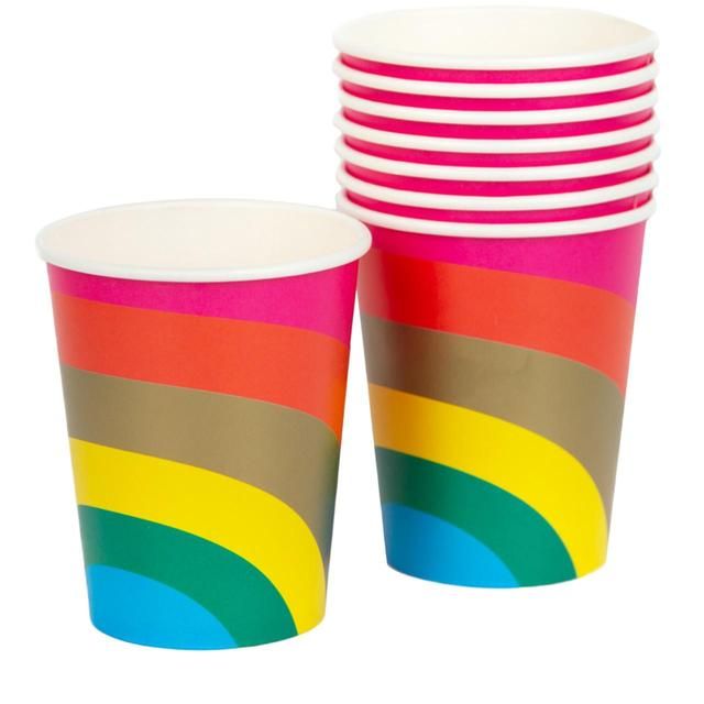 Rainbow Recyclable Paper Party Cups   8 per pack