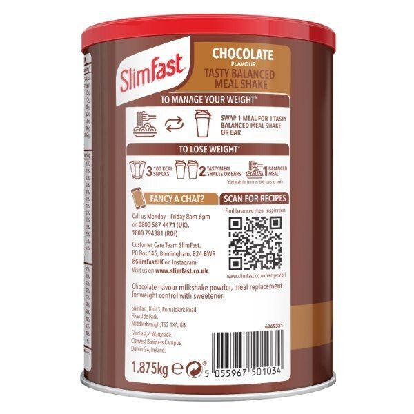 SlimFast Powder 50 Servings Chocolate 1.875kg GOODS Superdrug   