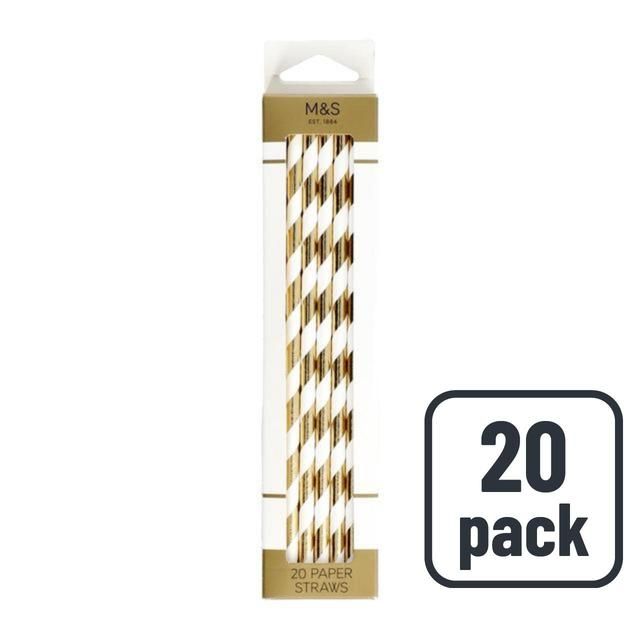 M&S Gold & White Striped Paper Straws   20 per pack