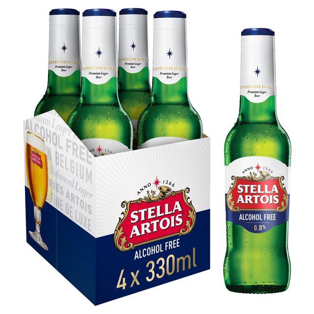 Stella Artois Alcohol Free Premium Lager Beer Bottles   4 x 330ml GOODS M&S   