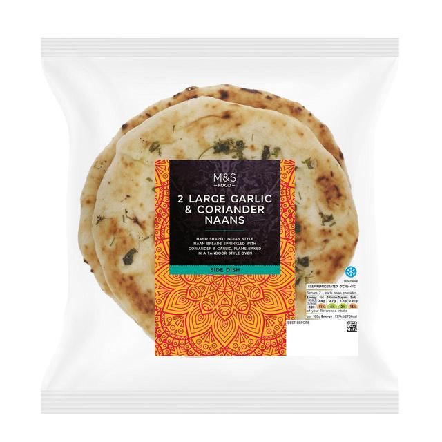 M&S 2 Large Garlic & Coriander Naans   130g GOODS M&S   