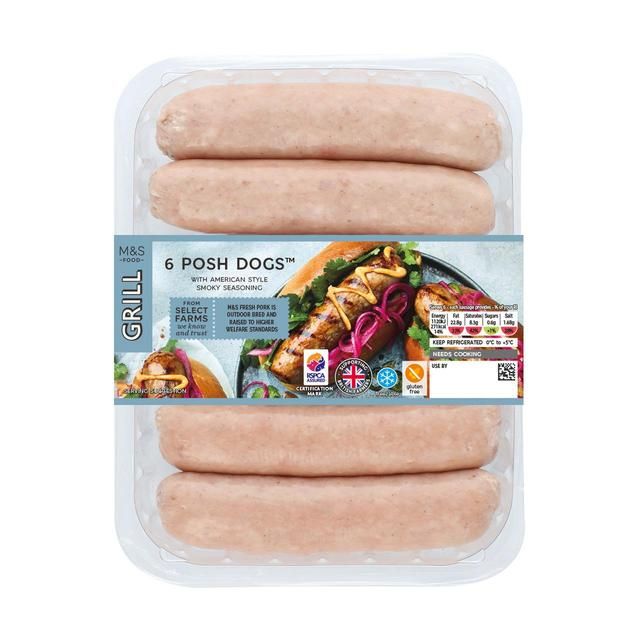 M&S 6 Posh Dog Pork Sausages with Smoky Seasoning   600g