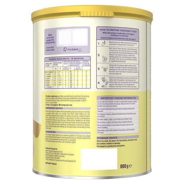 SMA Pro 1 First Infant Milk Powder From Birth   800g GOODS M&S   