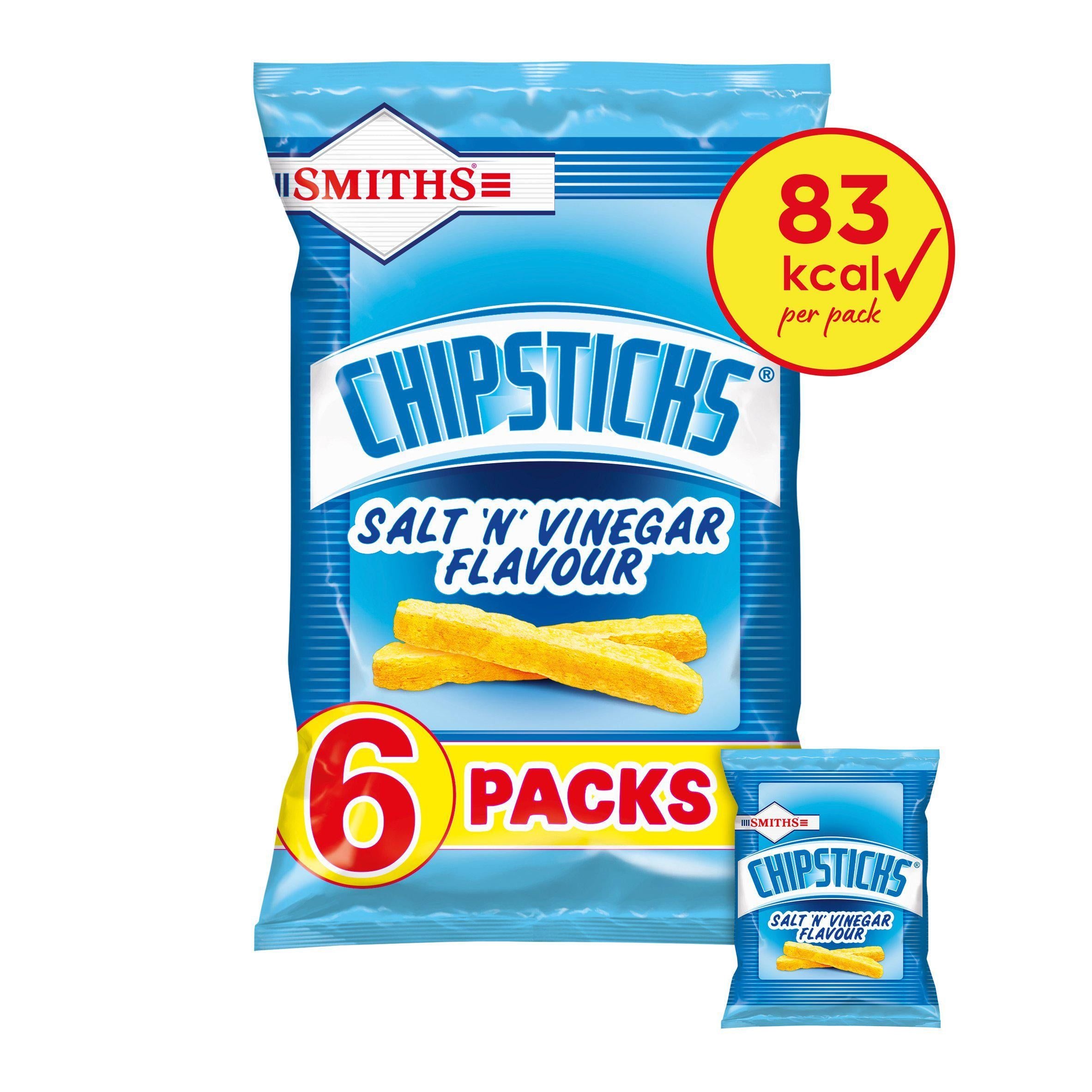 Smiths Chipsticks Salt &amp; Vinegar Multipack Snacks Crisps 6x17g