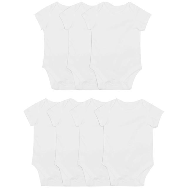 M&S Cotton Short Sleeve Bodysuits 7 Pack White