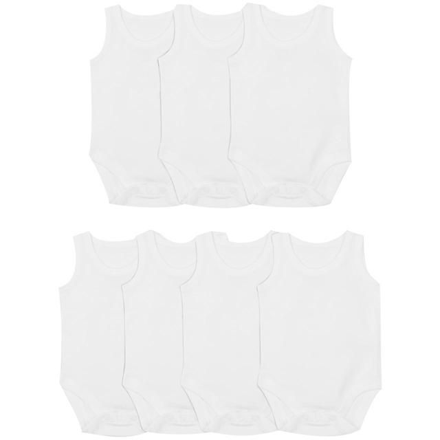 M&S Cotton Sleeveless Bodysuits 7 Pack White GOODS M&S   