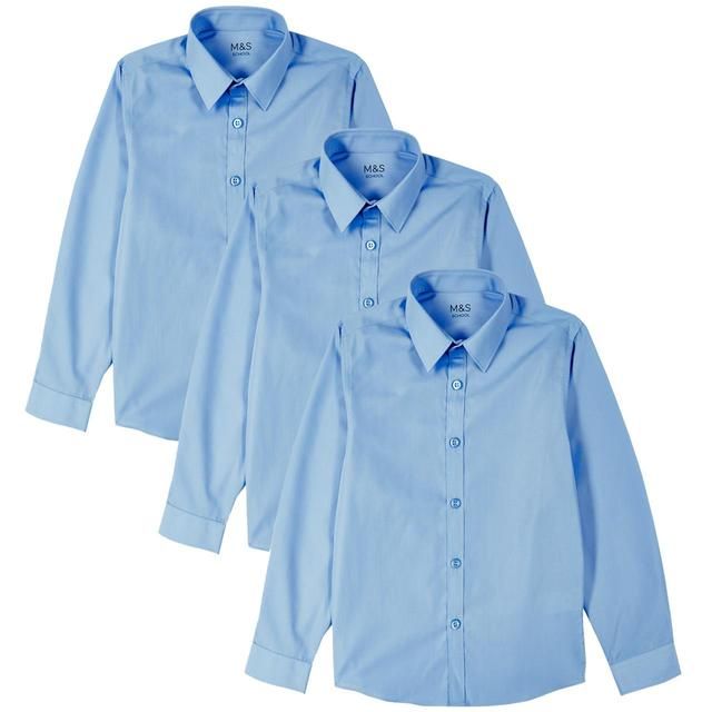 M&S Boys Slim Fit Easy to Iron School Shirts 3-14 Years Blue GOODS M&S   