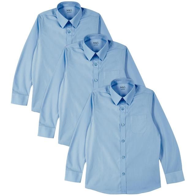 M&S 3pk Regular Fit Easy Iron Shirts 3-14 Years Blue GOODS M&S   