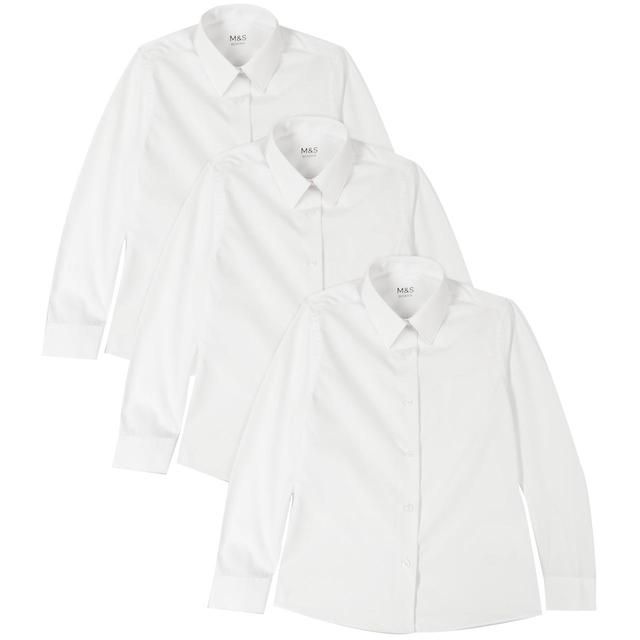 M&S 3pk Regular Fit Easy Iron Blouses 3-14 Years White GOODS M&S   