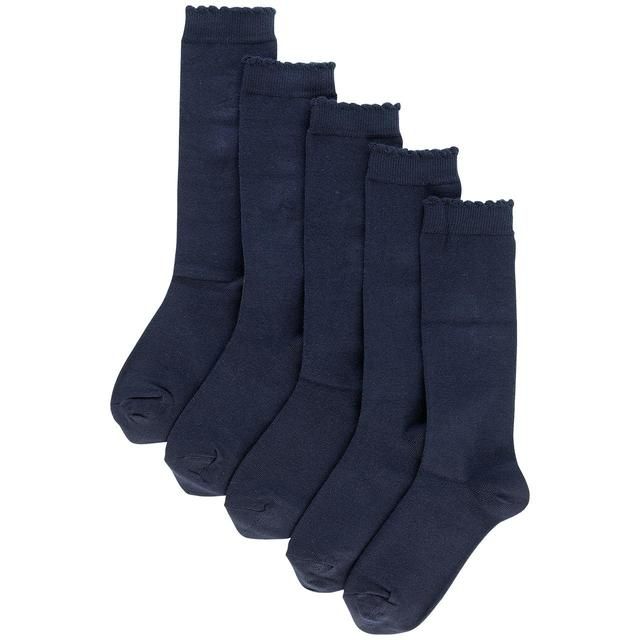 M&S 5pk Cotton Knee High School Socks Navy