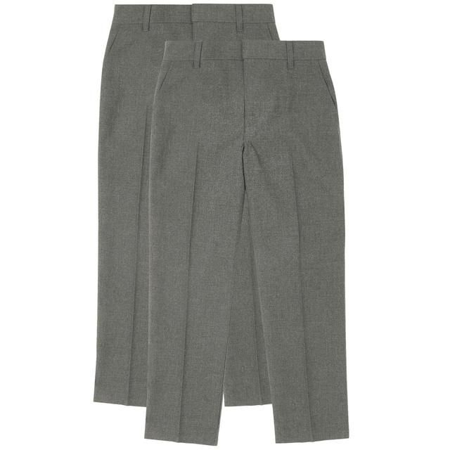 M&S Boys Regular Leg Trousers Grey 2 Pack