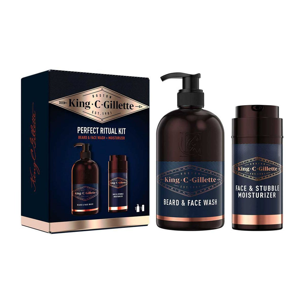 King C. Gillette Perfect Ritual Kit Giftpack with 3in1 Wash 350ml, Face & Stubble Moisturiser 100ml