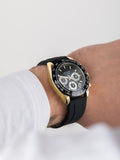 Sekonda Mens Circuit 39mm Analogue Black Watch With Gold Case And Silicone Strap With Dial