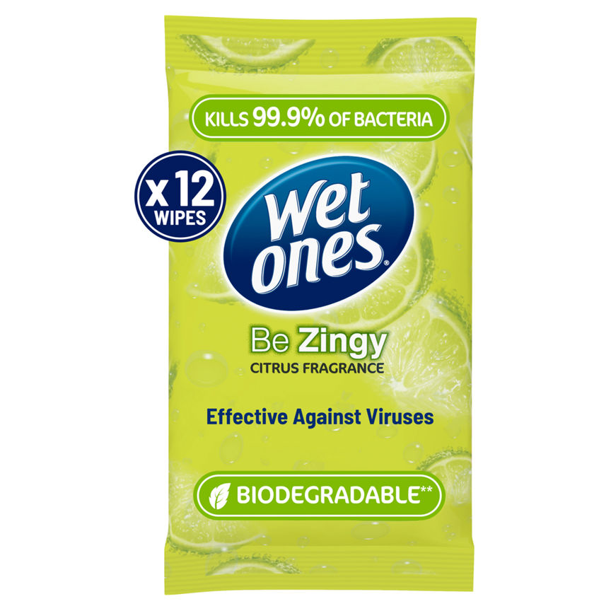 Wet Ones Be Zingy 12 Antibacterial Hand & Body Wipes Citrus Fragrance GOODS ASDA   