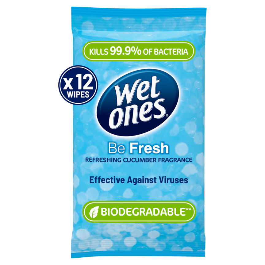 Wet Ones Be Fresh 12 Antibacterial Hand & Body Wipes Refreshing Cucumber Fragrance