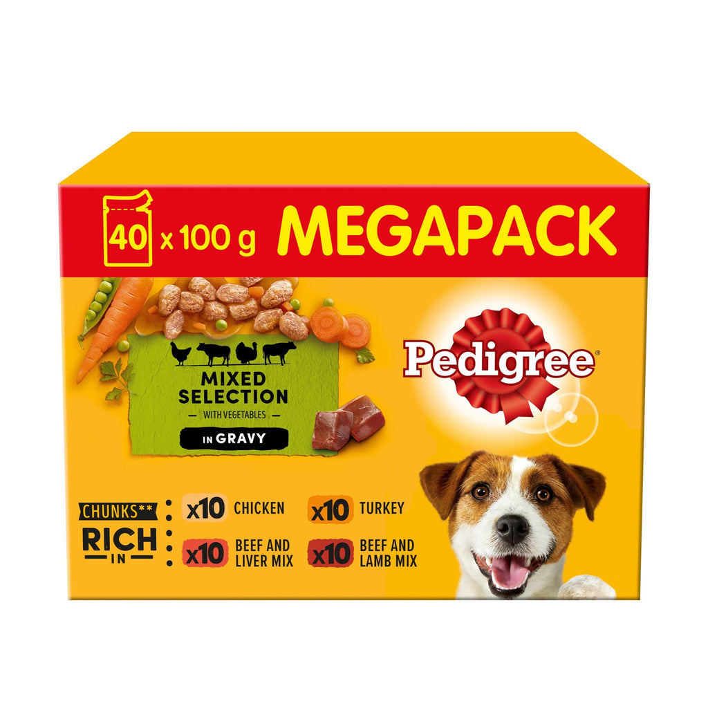 Pedigree Adult Wet Dog Food Pouches Mixed In Gravy Mega Pack 40x100g