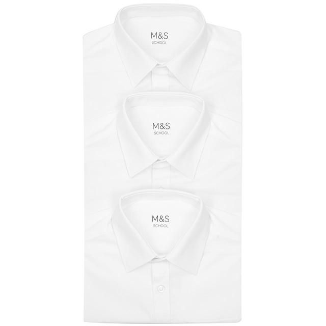 M&S Boys 3pk Easy Iron School Shirts 3-13 Years White GOODS M&S   