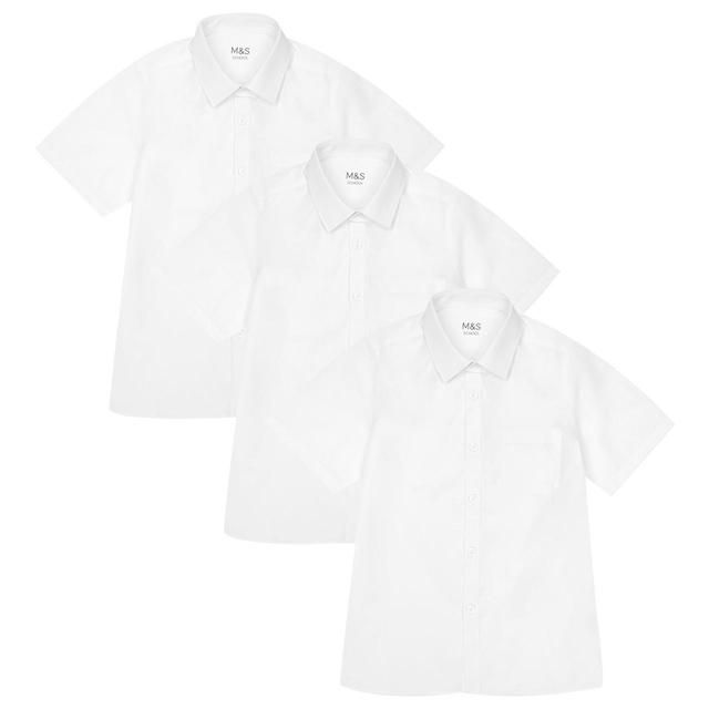 M&S 3pk Boys Slim Easy Iron School Shirts 3-13 Years White GOODS M&S   