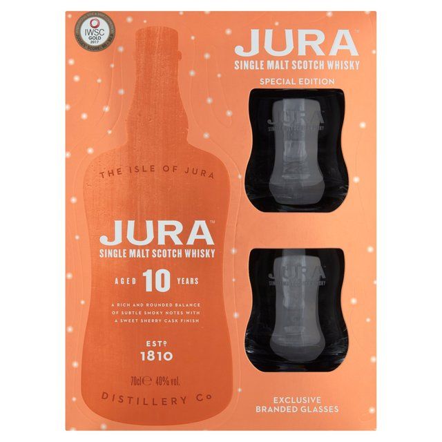 Jura 10 Year Old Single Malt Whisky Gift Pack With 2 Glasses   70cl