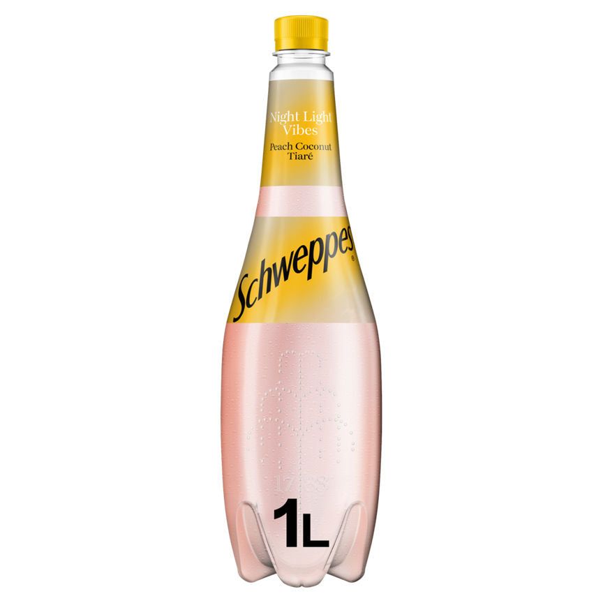 Schweppes Night Light Vibes Peach Coconut Tiare Soda water GOODS ASDA   