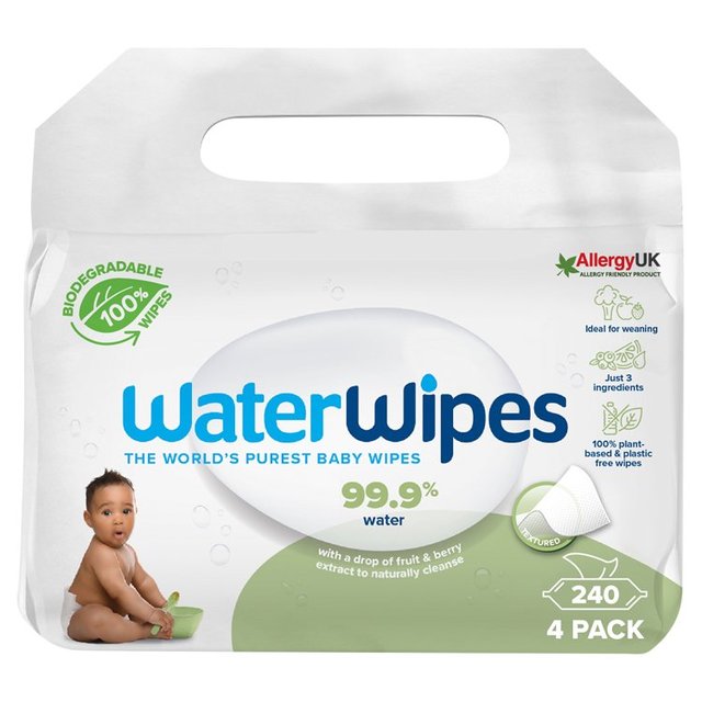 WaterWipes Baby Wipes Sensitive Weaning Plastic Free Wipes 240 Wipes    4 x 60 per pack GOODS M&S   