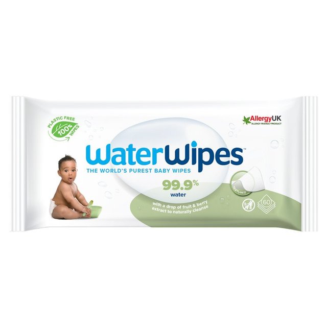 WaterWipes Baby Wipes Sensitive Weaning Plastic Free Wipes 60 Wipes   60 per pack