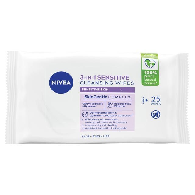 NIVEA Biodegradable Sensitive Cleansing Face Wipes   25 per pack GOODS M&S   