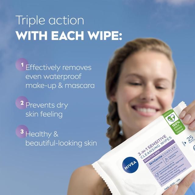 NIVEA Biodegradable Sensitive Cleansing Face Wipes   25 per pack