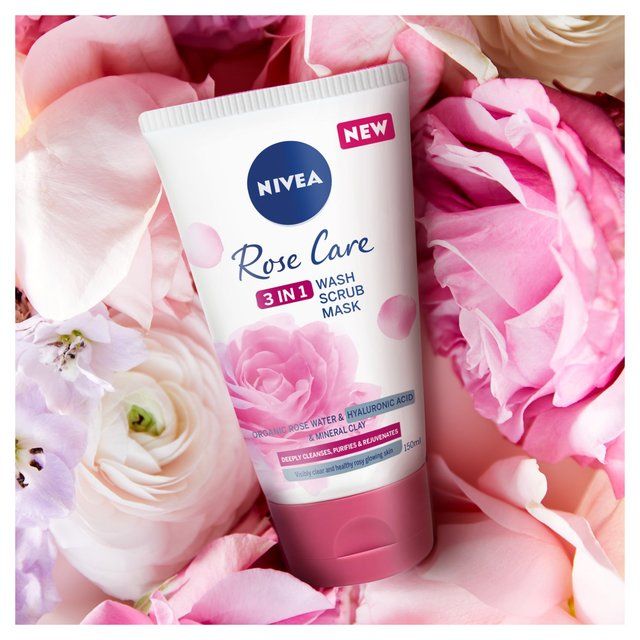 NIVEA Rose Care 3 in 1 Organic Rose Water Face Wash Scrub & Mask   150ml