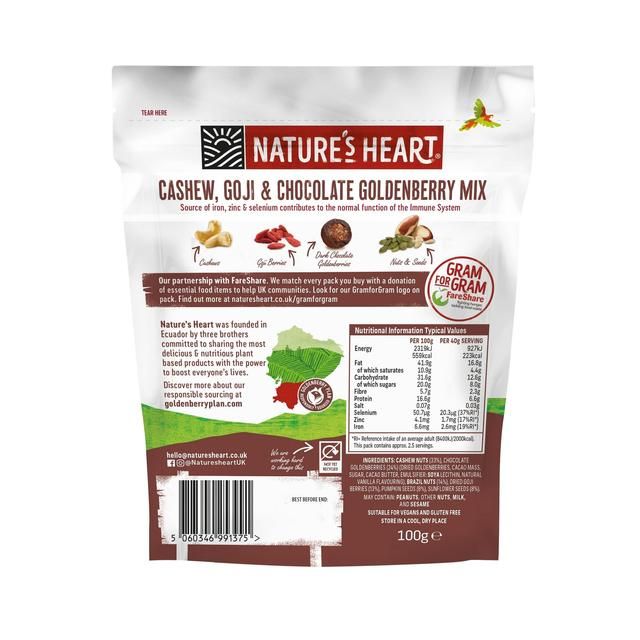 Nature's Heart Cashew Goji & Chocolate Goldenberry Immune System Mix   100g GOODS M&S   