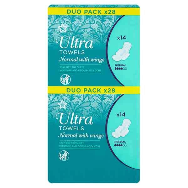 Superdrug Normal Ultra Sanitary Towels Wings Duo Pack x28