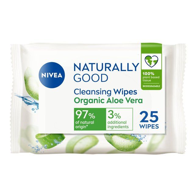 NIVEA Naturally Good Organic Aloe Vera Face Cleansing Wipes    25 per pack