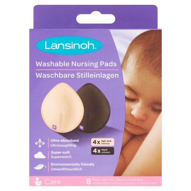 Lansinoh Washable Nursing Pads with Wash Bag Light Pink & Black   8 per pack