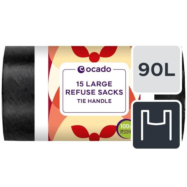 Ocado Large Black  Tie Handle Refuse Sacks   15 per pack